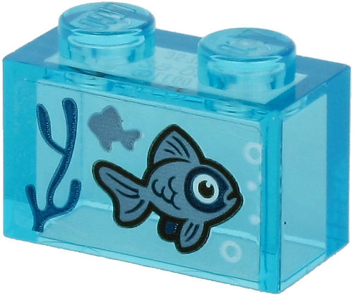 Brick 1 x 2 without Bottom Tube with 2 Sand Blue Fish and Dark Blue Seagrass on Transparent Background Pattern (Sticker) - Set 60266