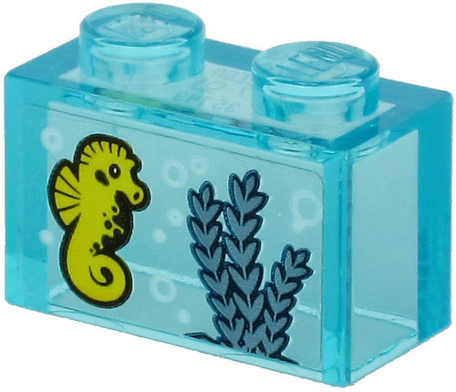 Brick 1 x 2 without Bottom Tube with Yellow Seahorse and Sand Blue Seagrass on Transparent Background Pattern (Sticker) - Set 60266