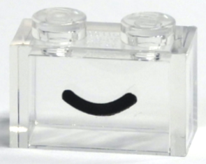 Brick 1 x 2 without Bottom Tube with Black Smile Curved Line Pattern