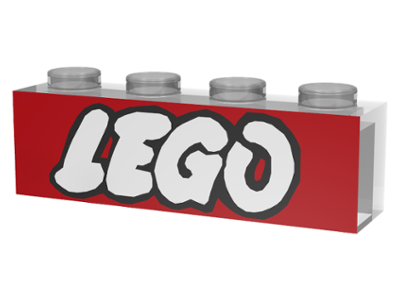 Brick 1 x 4 without Bottom Tubes with White LEGO Logo Open O Style on Red Background Pattern