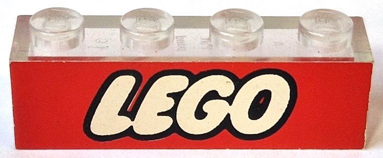 Brick 1 x 4 without Bottom Tubes with White LEGO Logo on Red Background Pattern