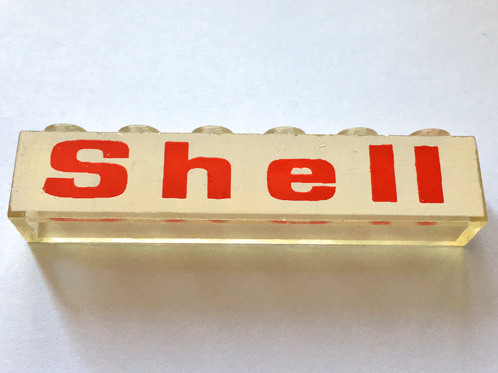 Brick 1 x 6 without Bottom Tubes with Red 'Shell' on White Background Pattern