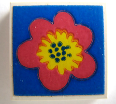 Tile 2 x 2 without Groove with Red and Yellow Flower on Blue Background Pattern (Sticker) - Set 290-2
