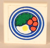 Tile 2 x 2 without Groove with Blue Circle Plate, Fried Egg, 4 Red Spots Pattern (Sticker) - Set 269 (Undetermined Type)