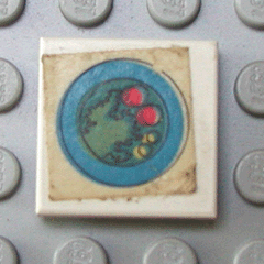 Tile 2 x 2 without Groove with Blue Circle Plate, Green Mass, 2 Red Spots, 2 Yellow Spots Pattern (Sticker) - Set 263-1