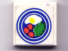 Tile 2 x 2 without Groove with Blue Circle Plate, Fried Egg, 3 Red Spots Pattern (Sticker) - Set 269