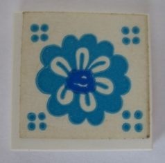 Tile 2 x 2 without Groove with Blue Flower Pattern (Sticker) - Set 292