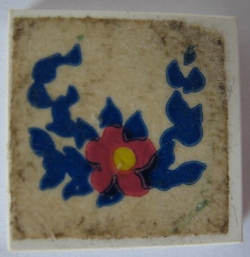 Tile 2 x 2 without Groove with Flower and Blue Leaves Pattern (Sticker) - Set 270-2