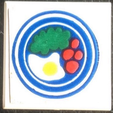 Tile 2 x 2 without Groove with Blue Circle Plate, Fried Egg, 4 Red Spots Pattern 2 (Sticker) - Set 269