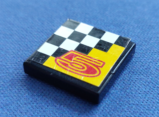Tile 2 x 2 with Red Number 5 on Yellow and Checkered Background Pattern (Sticker) - Set 8225