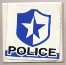 Tile 2 x 2 with 'POLICE' on White/Blue Background with Badge Pattern (Sticker) - Set 8230