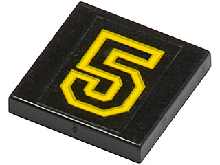 Tile 2 x 2 with Number  5 Yellow Outline Pattern (Sticker) - Set 6679-1