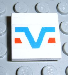 Tile 2 x 2 with Blue -V- and Red Lines Pattern (Sticker) - Set 6346