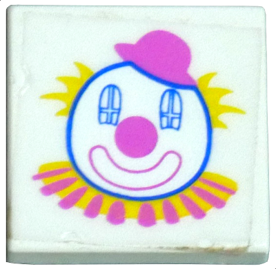 Tile 2 x 2 with Clown Face Pattern (Sticker) - Set 5860