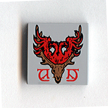 Tile 2 x 2 with Coat of Arms Durmstrang Stag and Red Symbols Pattern