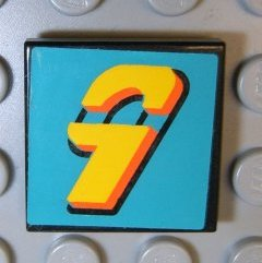 Tile 2 x 2 with Number  9 Yellow on Turquoise Background Pattern (Sticker) - Sets 3038 / 8266