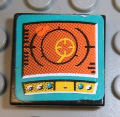 Tile 2 x 2 with Orange Screen on Turquoise Background Pattern (Sticker) - Set 8257