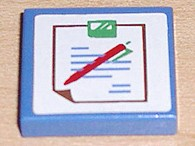 Tile 2 x 2 with Hospital Chart with Brown Outline, Blue Text, and Red and Green Pen Pattern (Sticker) - Sets 5874 / 5875 / 5876