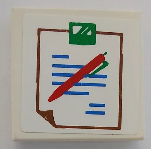 Tile 2 x 2 with Hospital Chart with Brown Outline, Blue Text, and Red and Green Pen Pattern (Sticker) - Sets 5874 / 5875 / 5876