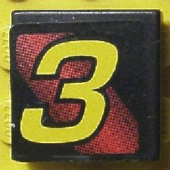 Tile 2 x 2 with Number  3 Yellow on Red and Black Background Pattern (Sticker) - Set 8219