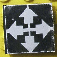 Tile 2 x 2 with White Arrows Up, Left, Right, Down Pointing Outwards on Black Background Pattern (Sticker) - Set 8094
