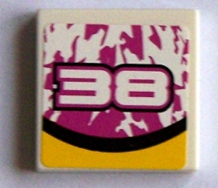 Tile 2 x 2 with '38', Bottom Black and Yellow Curve Pattern (Sticker) - Set 8131