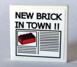 Tile 2 x 2 with Newspaper 'NEW BRICK IN TOWN !!' Pattern (Sticker) - Set 10184