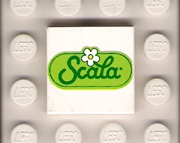 Tile 2 x 2 with 'Scala' Script and White Flower on Green Oval Pattern