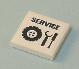 Tile 2 x 2 with 'SERVICE' and Tire and Tools Pattern (Sticker) - Set 7642