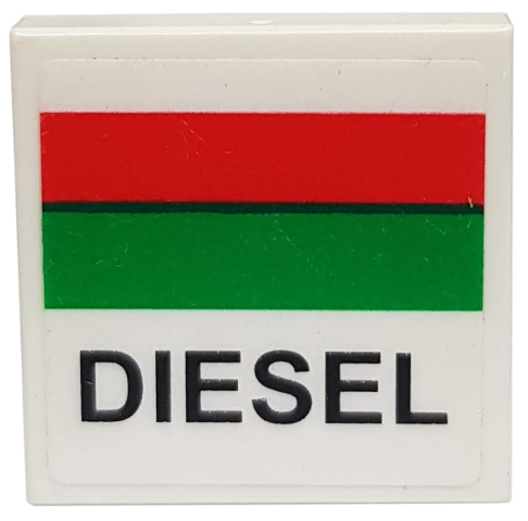 Tile 2 x 2 with Red and Green Stripe, Black 'DIESEL' Pattern (Sticker) - Set 7993