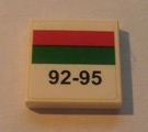 Tile 2 x 2 with Red and Green Stripes and '92-95' Pattern (Sticker) - Set 7993