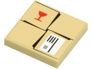 Tile 2 x 2 with Parcel Tan with Red Fragile Goblet Pattern (Sticker) - Set 7734