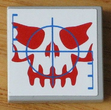 Tile 2 x 2 with Ogel Skull with Red Features and Blue Crosshairs Pattern (Sticker) - Set 4748