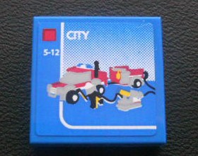 Tile 2 x 2 with Lego Fire Car and 'CITY' and '5-12' Set Box Pattern (Sticker) - Set 3221