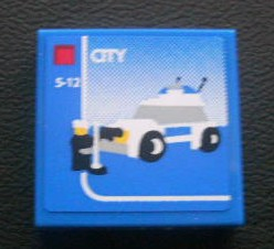 Tile 2 x 2 with Lego Police Car and 'CITY' and '5-12' Set Box Pattern (Sticker) - Set 3221