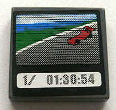 Tile 2 x 2 with Race Car and '1/ 01:30:54' on Screen Pattern (Sticker) - Set 8672