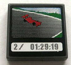 Tile 2 x 2 with Race Car and '2/ 01:29:19' on Screen Pattern (Sticker) - Set 8672
