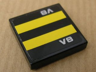 Tile 2 x 2 with Yellow Stripes and Silver 'V8' Pattern (Sticker) - Set 8154