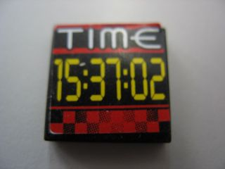 Tile 2 x 2 with White 'TIME' and Yellow '15:37:02' Pattern (Sticker) - Set 8279