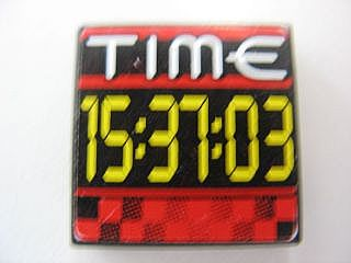 Tile 2 x 2 with White 'TIME' and Yellow '15:37:03' Pattern (Sticker) - Set 8279