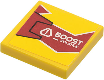 Tile 2 x 2 with 'BOOST - VOLATILE' on Dark Red and Yellow Background with Black Outline on Left Pattern (Sticker) - Set 8113