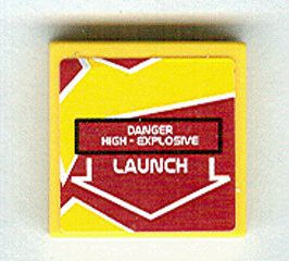 Tile 2 x 2 with 'DANGER HIGH-EXPLOSIVE' and 'LAUNCH' on Dark Red and Yellow Background Pattern (Sticker) - Set 8113