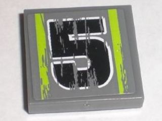 Tile 2 x 2 with Number 5 Black Worn Pattern (Sticker) - Set 8211