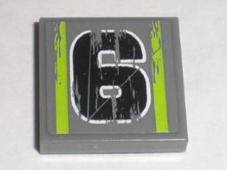 Tile 2 x 2 with Number 6 Black Worn Pattern (Sticker) - Set 8211