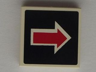 Tile 2 x 2 with Arrow Red with White Outline on Black Pattern (Sticker) - Set 5983