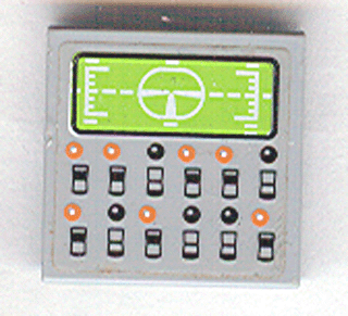 Tile 2 x 2 with Lime Display Screen and Black and Orange Buttons Pattern (Sticker) - Set 7709