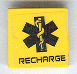 Tile 2 x 2 with Black EMT Star of Life and 'RECHARGE' Pattern (Sticker) - Set 7709
