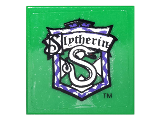 Tile 2 x 2 with 'Slytherin' and Snake in Shield Pattern (Sticker) - Set 4842