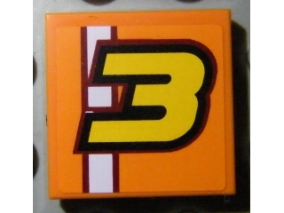 Tile 2 x 2 with Yellow Number 3 and White Stripe Pattern (Sticker) - Set 8304