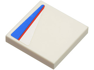 Tile 2 x 2 with Red Line on Blue and White Pattern Model Right Side (Sticker) - Set 8125